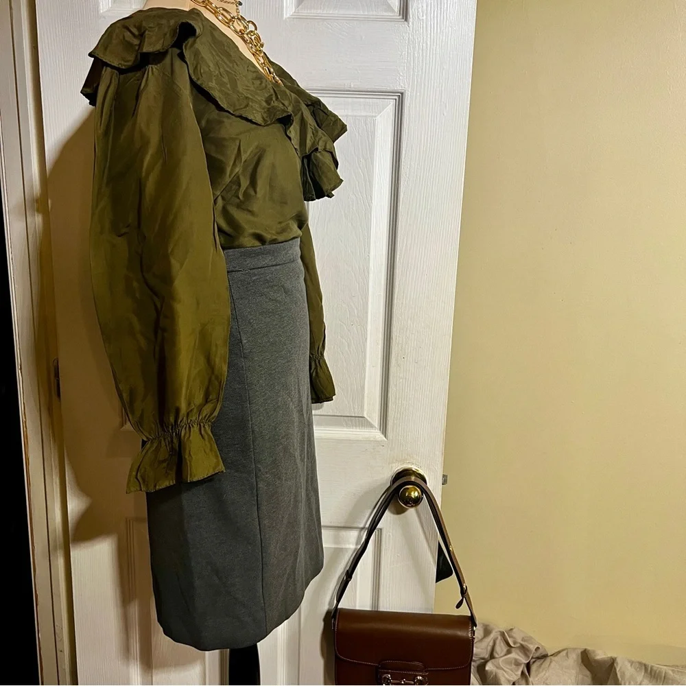 New J. Crew Wms Gray Knit Twill High Waist Lined No. 2‎ Pencil Skirt Work Chic 4